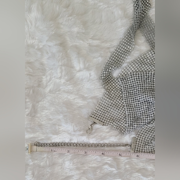 Cropped Silver Rhinestone Party Tank Top, OSFA - Picture 13 of 17